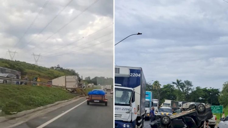 Acidente entre três veículos complica trânsito na BR 101 em Fundão